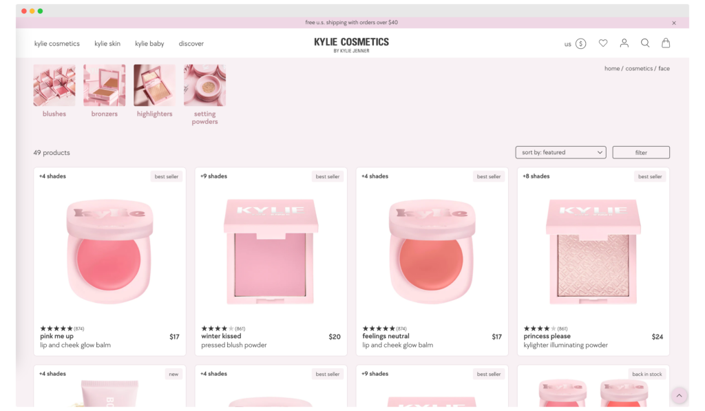 Example of Product Listing Page (PLP) on ecommerce.
